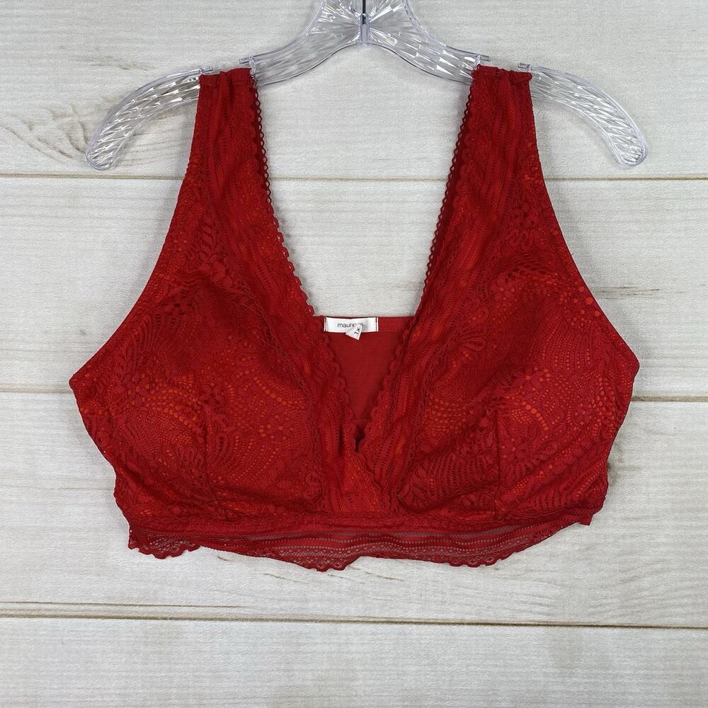 Maurices Bralette Sz 1X Red Lace Triangle Wide Strap Pullover Removable Pads